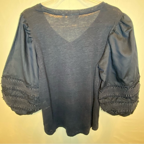 Chico’s V-Neck Blue Bishop Sleeve Linen Size1(med)Blouse - Picture 8 of 10